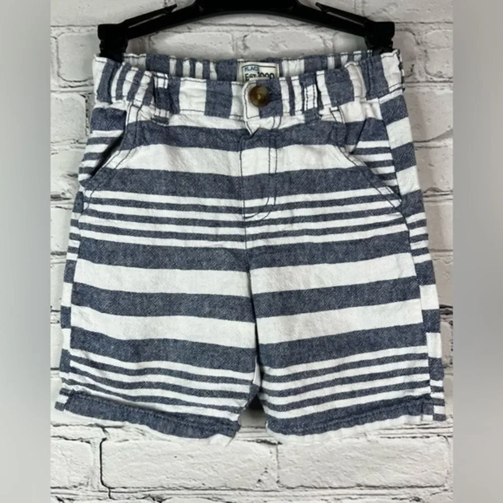 Children's place blue white‎ striped linen blend boy adjustable waist shorts 4t